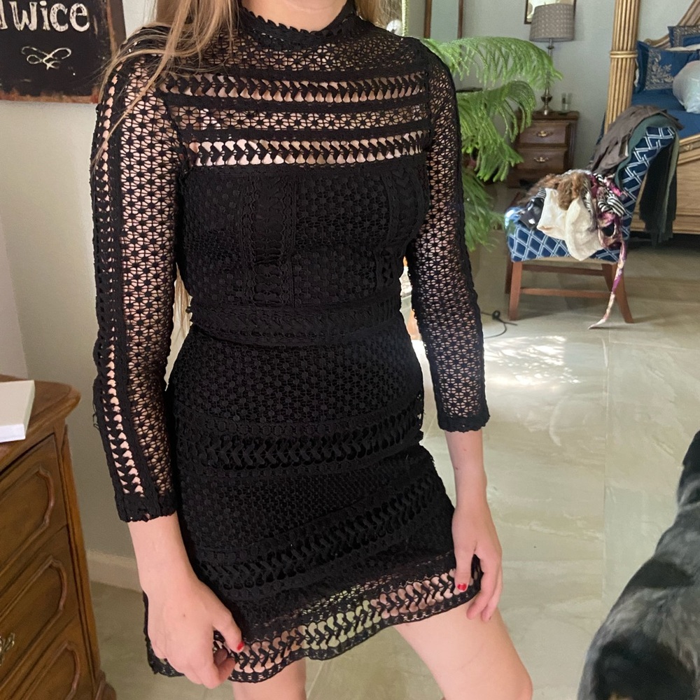 Long sleeve black lace dress